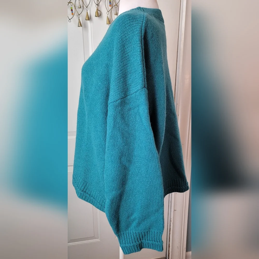 Sablyn Alston Boyfriend Crew Neck Sweater Womens L Teal 100% Cashmere Relaxed Fi - Picture 4 of 12